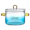 Кастрюля для медленного кипения | Прозрачная стеклянная кастрюля с градиентным градиентом на 1500 мл с крышкой и ручками | Бытовая жаропрочная кастрюля