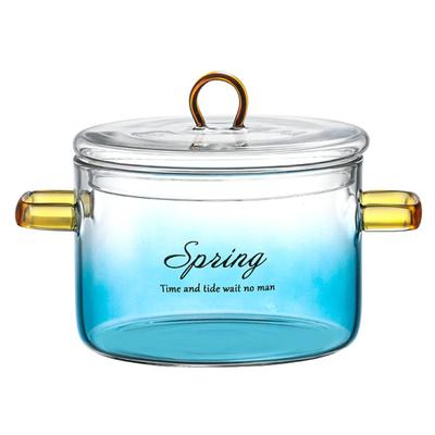 Кастрюля для медленного кипения | Прозрачная стеклянная кастрюля с градиентным градиентом на 1500 мл с крышкой и ручками | Бытовая жаропрочная кастрюля