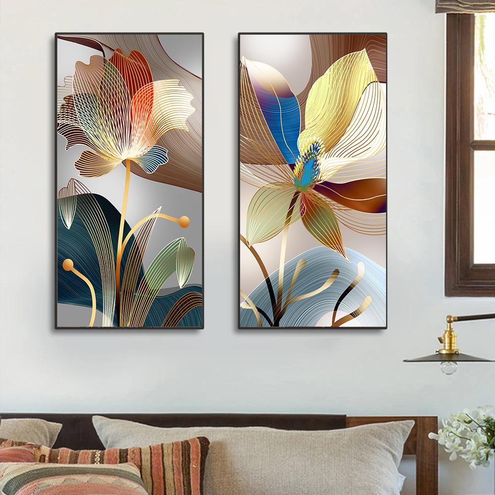 Скандинавские роскошные золотые линии, постеры и принты, настенная картина, современная абстрактная цветочная картина, холст, картина для галереи, домашний декор