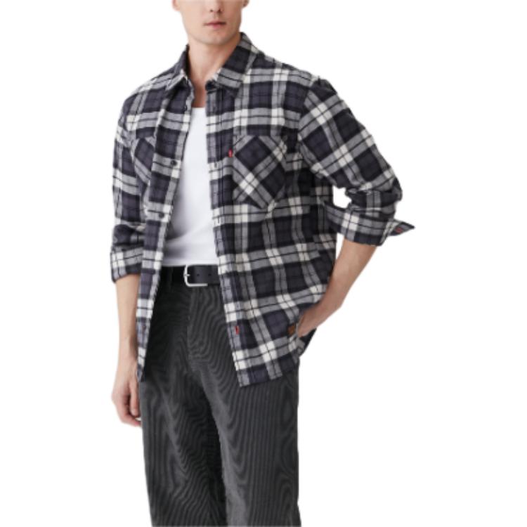 Levis Повседневная клетчатая удобная рубашка с длинным рукавом Мужские рубашки Черно-клетчатая 001XM-0000