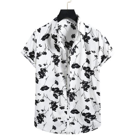 Men Shirt Contrast Color Soft Turn-down Collar Short Sleeve Summer Top for Vacation
