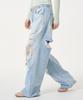 UNKNOWN PLANET Custom One-Pleat Flower Lace Distressed Denim Pants Light Blue