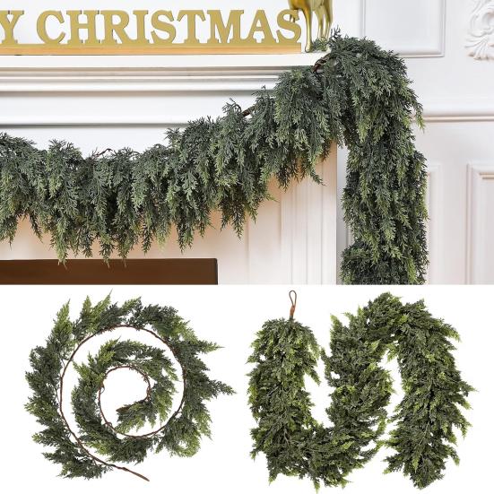 6 футов Рождественская кедровая гирлянда Искусственная сосновая иголка Гирлянда Реалистичная Праздничная Искусственная