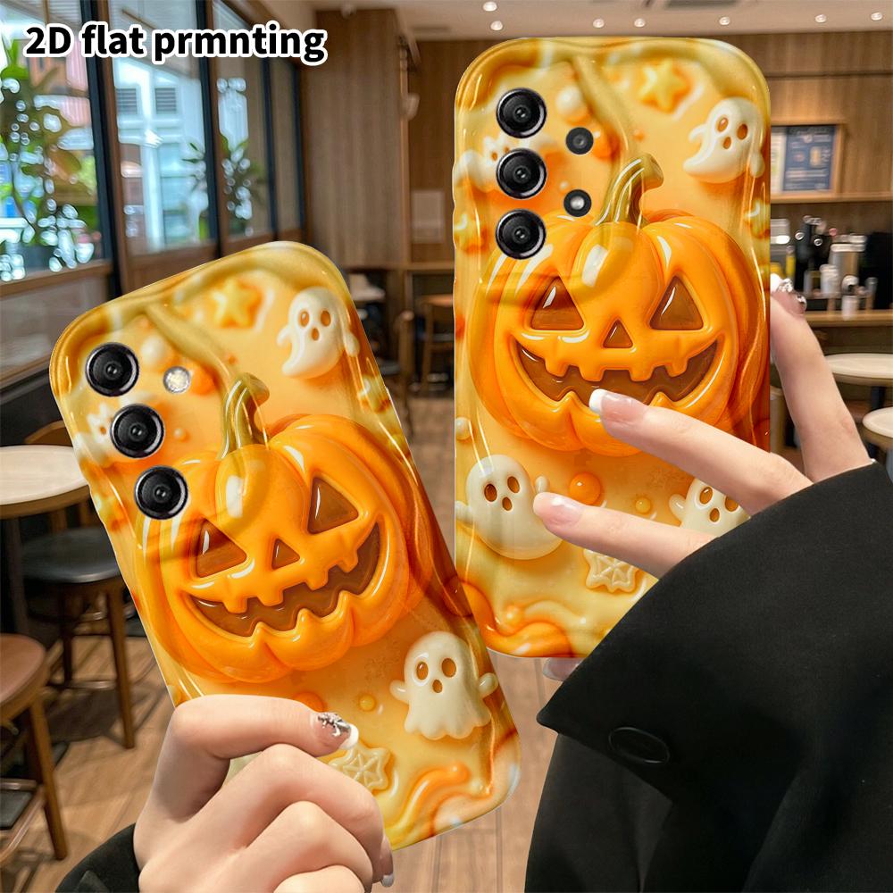 Phone Case: 2D flat design suitable for Samsung Galaxy A34 A35 M05 M06 S20 S22 S21 FE Plus 5G protective case, Halloween pumpkin lamp, perfect holiday