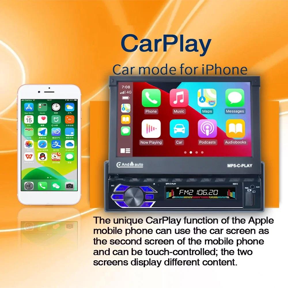 TOYOUSONIC 7-дюймовый автомобильный радиоприемник с выдвижным экраном, универсальный мультимедийный видеоплеер CarPlay Android Auto USB BT 1 Din MP5 Stereo