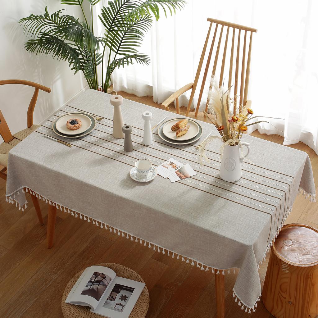 Modern Simple Symmetrical Striped Tablecloth Cotton And Linen Fabric Dining Table Cloth Solid Color Rectangular Tablecloth Household Cover Towel