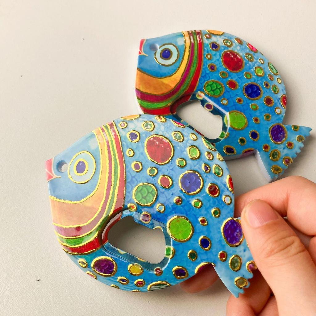New Fat Head Fish Bottle Opener Refrigerator With Melamine Material Embossed Texture Hot Stamping Technology