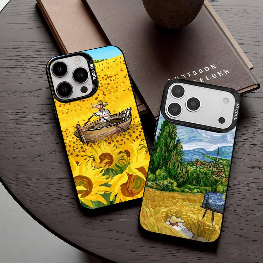Чехол для телефона V-Van G-Gogh S-Звездные Подсолнухи Для iPhone17,16,15,14,13,12,11 Plus,Pro Max Черный Конфетный Посеребренный Чехол