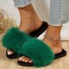 Модные Модные Пушистые Домашние Тапочки из Искусственного Меха для Женщин Легкие Мягкая Подошва Плюшевые Шлепанцы Женские Осенне-Зимние С Открытым Носком Домашние Тапочки