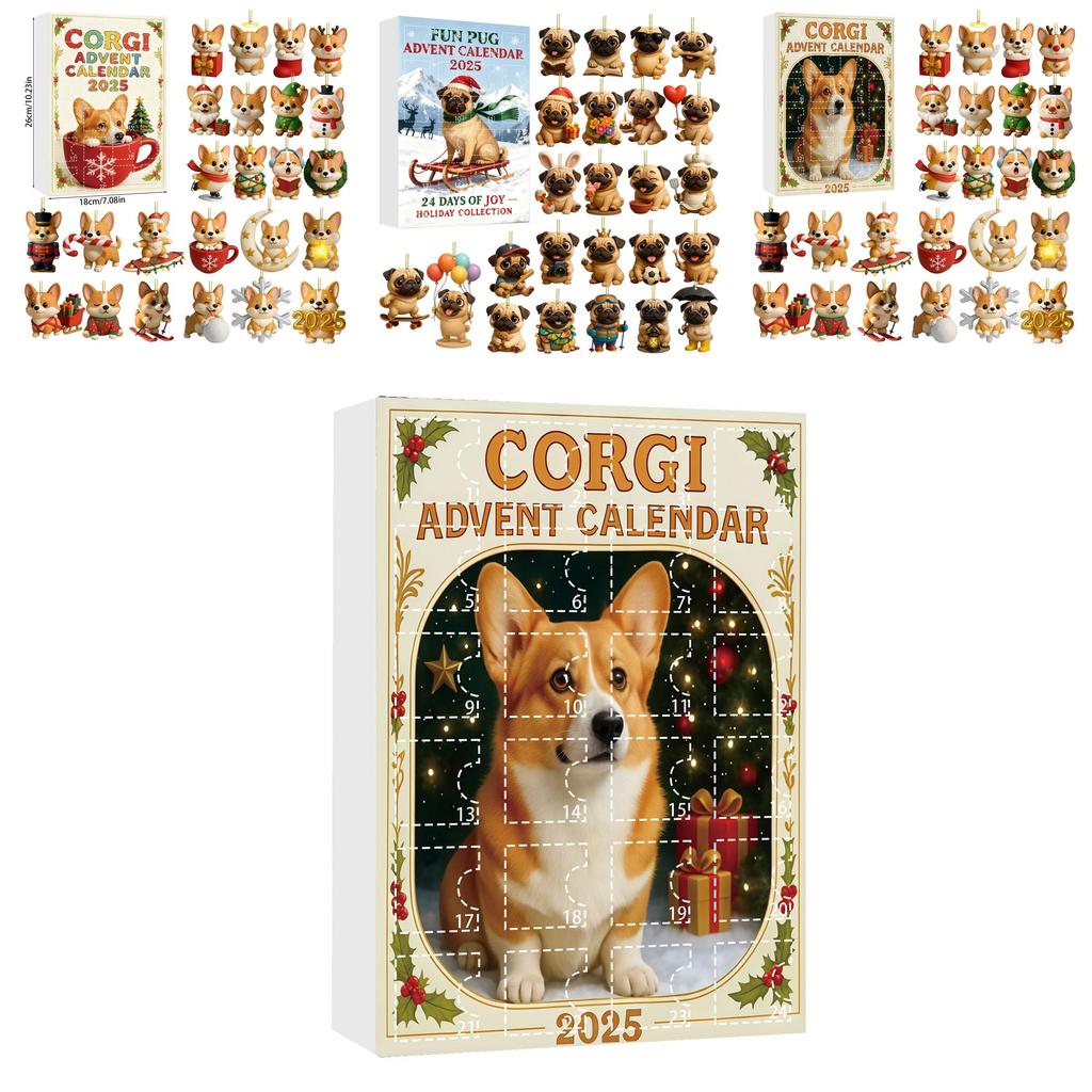 Christmas Pug Cat Horse Corgi Series Acrylic Advent Calendar With 24 Animal Figurines For Festive Decor