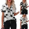 Женские летние футболки с коротким рукавом и v-образным вырезом, повседневные топы, удобные свободные блузки, туники с цветочным принтом, топы