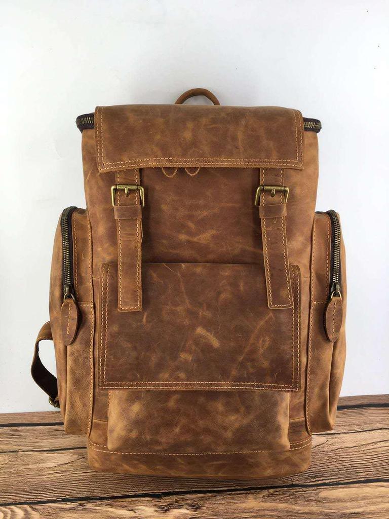 Genuine Crazy Horse Leather Backpack for Men and Women - Retro Cowhide Design
