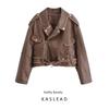 Kaslead Новое поступление Женская одежда Модный стиль Стильная Простая и Универсальная Мотоциклетная куртка из искусственной кожи с начесом