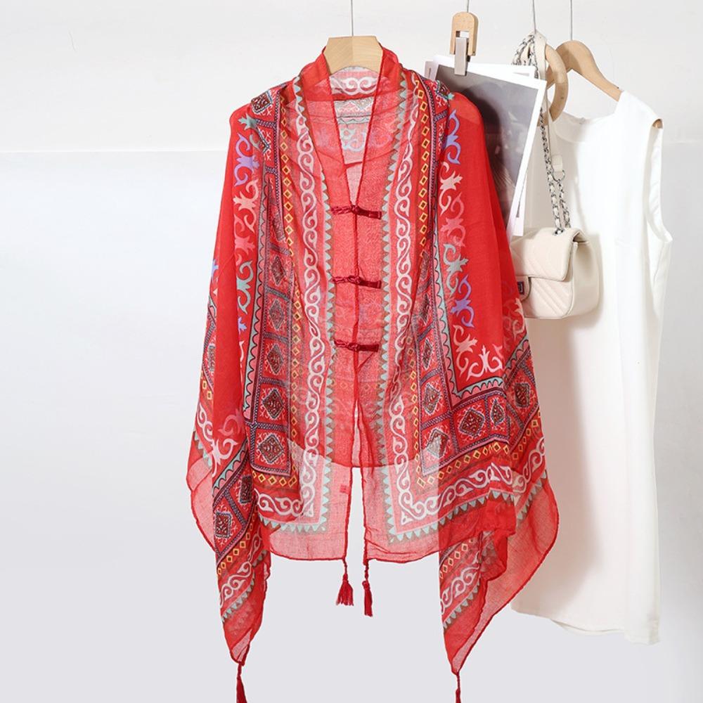 Paisley Sunscreen Scarf Shawl Knot Button National Style Cloak Elegant Cardigan Cape  Beachside