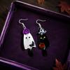 Charming Holiday Gift for Her 1 Pair Acrylic Halloween Earrings, Black White Ghost Drop Dangle Earrings with Women Witch Hat Bat Pumpkin, Gothic