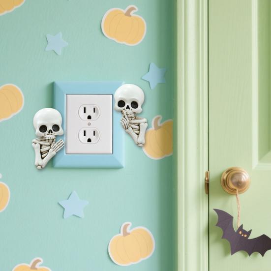 1 пара украшений на Хэллоуин в виде скелетов, самоклеящиеся жуткие смоляные наклейки на выключатели, праздничные украшения для вечеринки, дома, офиса, стены, готический орнамент в виде головы черепа