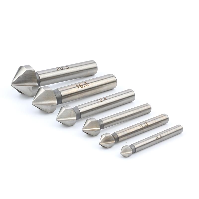 HSS 90-degree Three-edge Natural Color Full Grinding Chamferer Woodworking Milling Cutter Spot Facer Hole Opener Tool Set