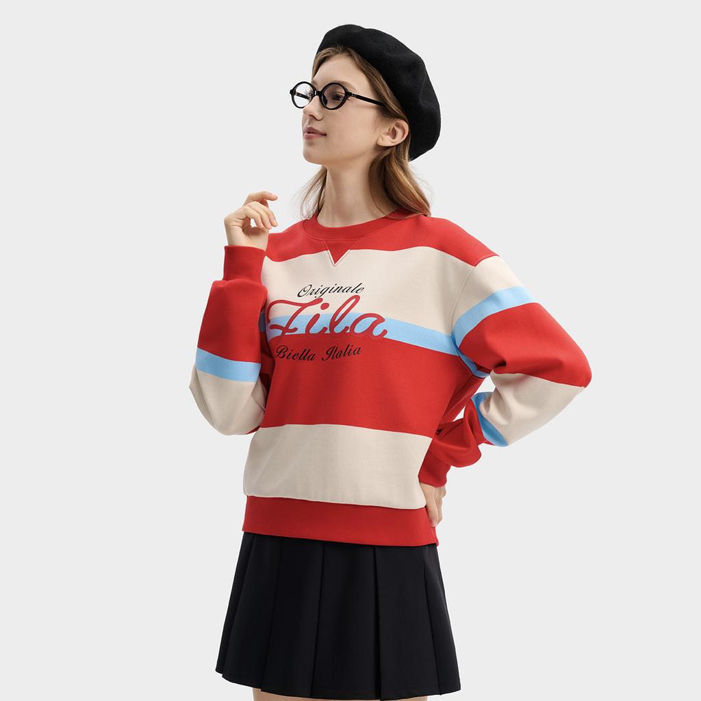 Fila Оригинальный Простой Модный Ретро Спортивный Повседневный Трендовый Полосатый Удобный Универсальный Свитшот-пуловер с круглым вырезом Женский свитшот F11W619206FBG