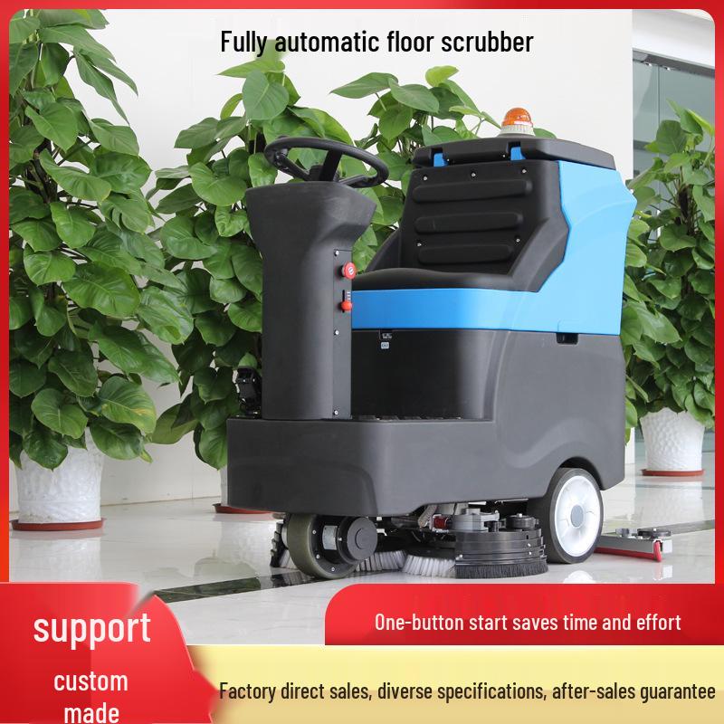 Battery-Powered Ride-On Floor Scrubber for Commercial Use in Malls and Hospitals