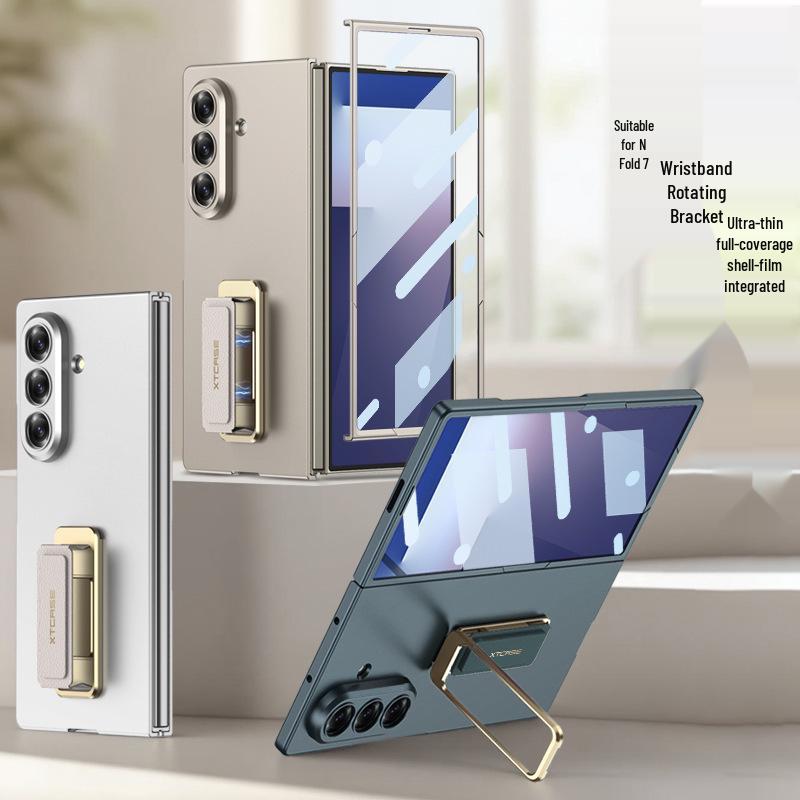 Чехол-подставка с ремешком для Samsung Z Fold7 - Однотонный, Улучшенная защита, Полное покрытие, Деловой стиль.
