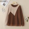 Women Casual Round Neck Long Sleeve Autumn Patchwork Sweatshirt