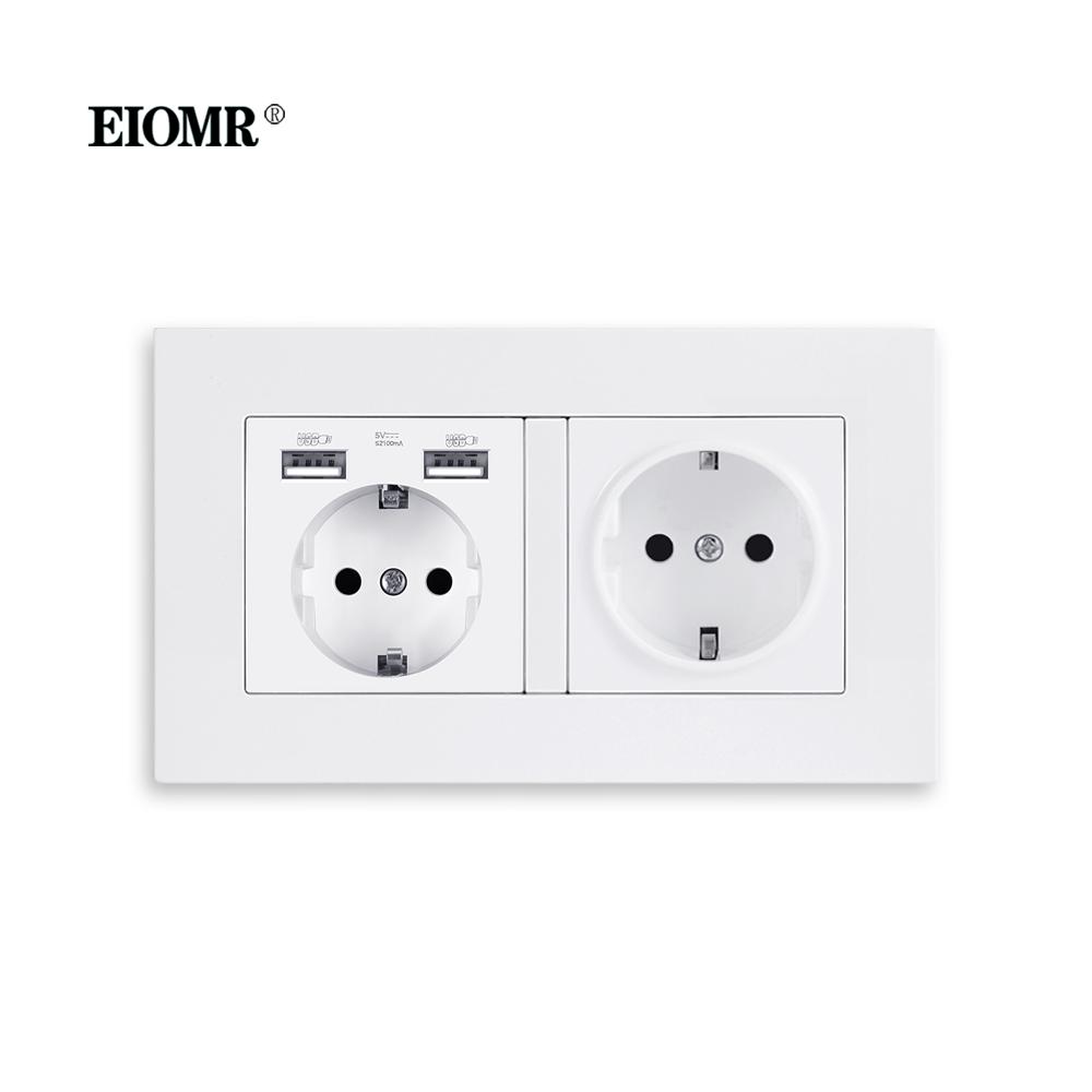 EIOMR EU Настенные выключатели Розетки Огнестойкая панель из поликарбоната USB 5V 2.1A для зарядки телефона Розетки 16A 220V Белые настенные розетки