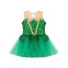 Girls Halloween Elf Cosplay Costume Sleeveless Keyhole Back Shiny Sequins Mesh Tutu Dress Bodysuit Jumpsuit