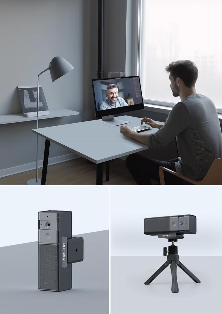 AIRHUG Webcam with 1080P Megapixel Privacy USB Plug and Easy Installation Compatible for Remote Classes 3-in-1 Built-in Microphone, 2.07 Resolution,