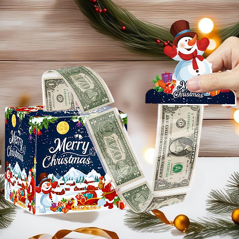 Christmas Christmas Gift Cute Gift Wrap Surprise Money Pull-Out Gift Box Party Favors DIY Xmas Atmosphere 12x12cm