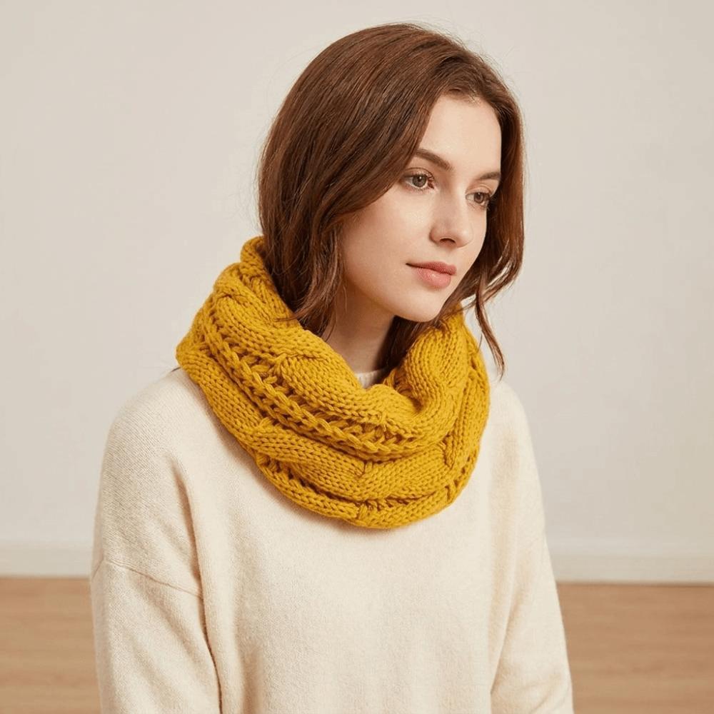 Solid Color Knitted Scarf Neck Wraps Warm Scarves Simple Wool Bib Women