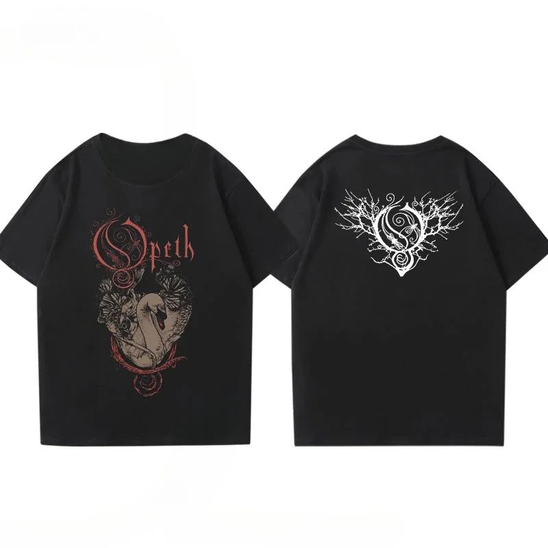 Rock Gothic Tops Vintage Progressive Death Metal Band Printed Tshirt Fashion Opeth Band ShortSleeved Cotton Streetwear Unisex