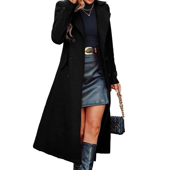 Женское длинное шерстяное пальто Двубортное пальто-бушлат Классическое пальто-тренч с лацканами с лацканами Повседневное осенне-зимнее пальто