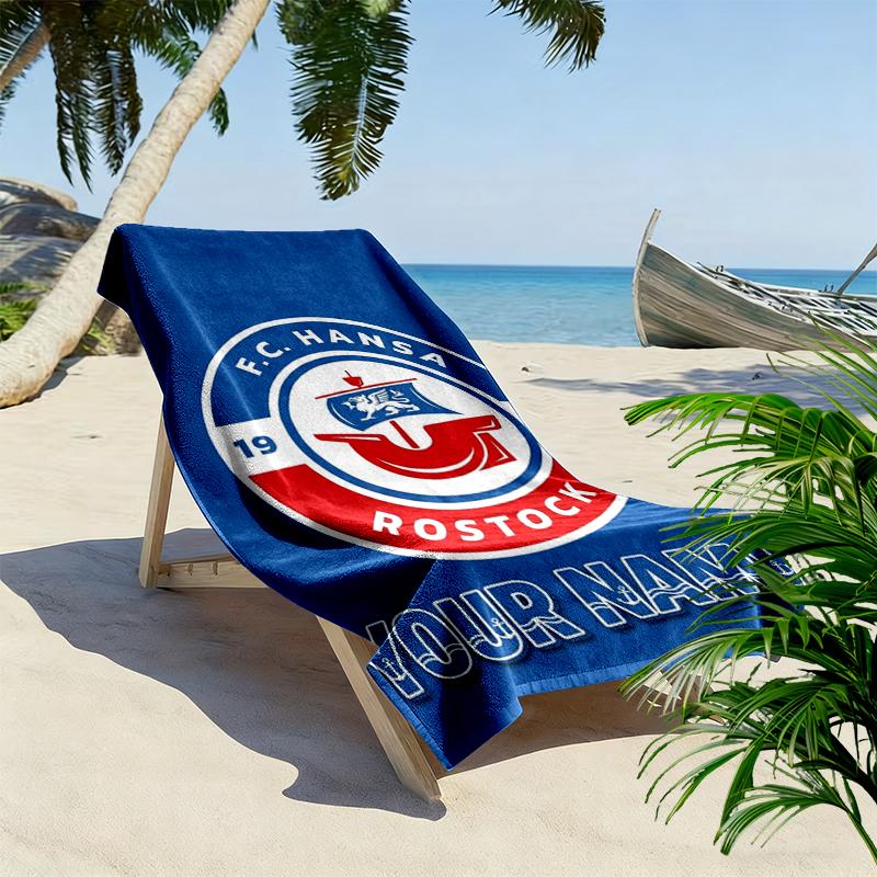 Custom Name Hansa Rostock Fan Gear Print Beach Towel, Large Soft Quick Dry Towel for Beach Camping Swimming