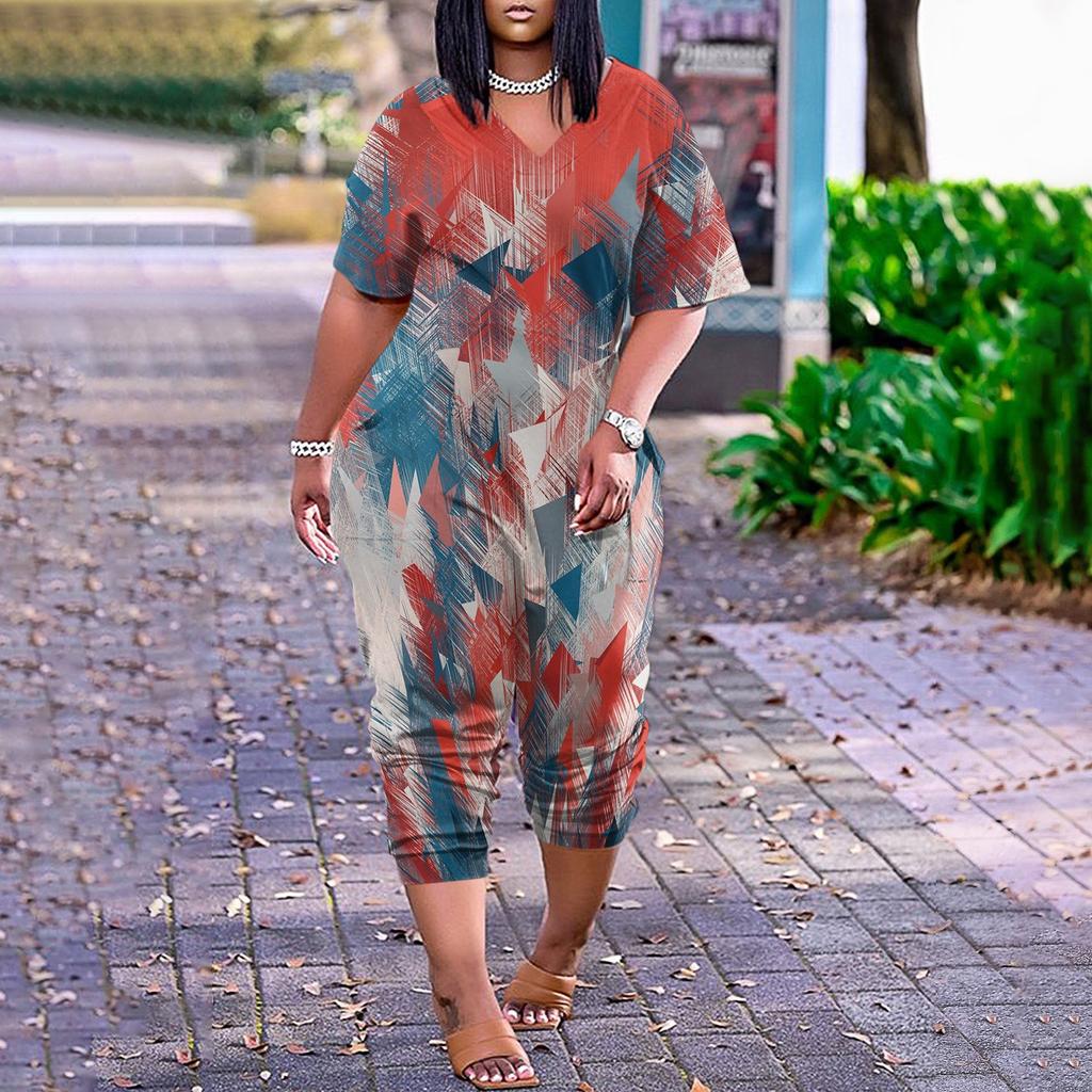 Женские повседневные комбинезоны на молнии с V-образным вырезом и короткими рукавами больших размеров с карманами, широкие длинные комбинезоны