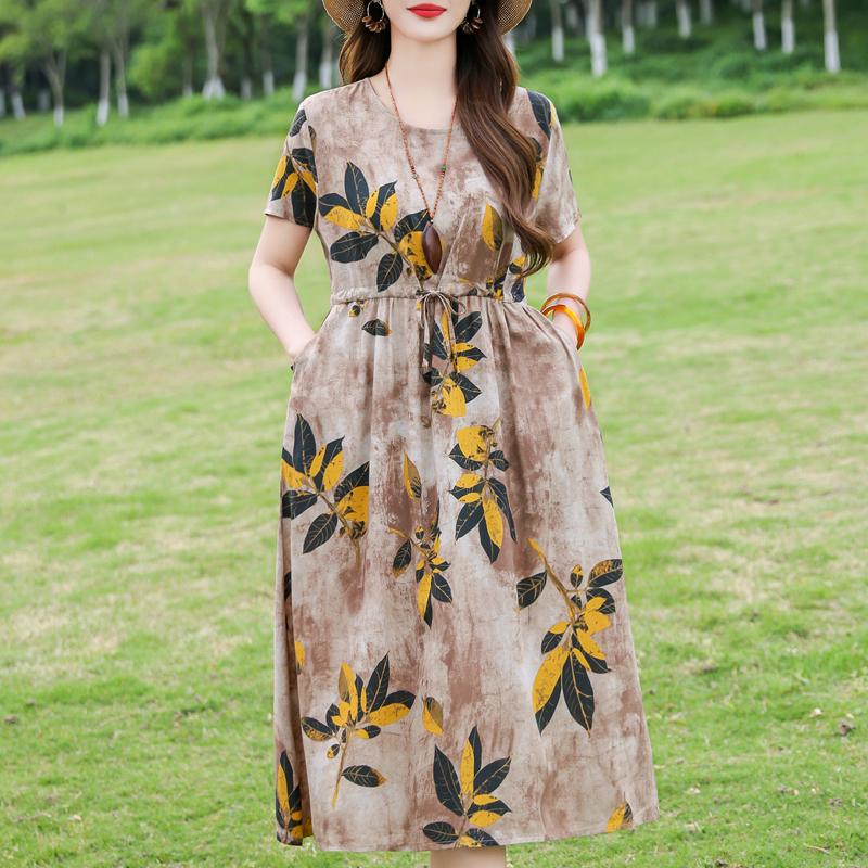 Женское длинное платье больших размеров, летнее платье с коротким рукавом и винтажным принтом для женщин