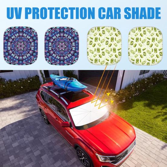 2Pcs Plants Pattern Sun Shades Reflective Windshield Covers Foldable UV Protection Vehicles Sun Visor for Cars SUVs