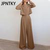 JPNTKY Высококачественный Модный Всесезонный Женский Комплект, Короткий Топ, Однотонные Брюки Широкого Покроя