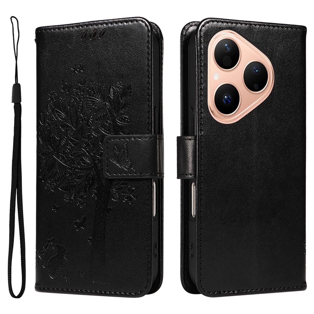 For Huawei Pura 80 Phone Case with Stand Cat Tree Pattern Leather Wallet Mobile Cover