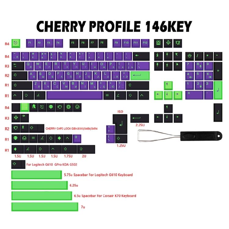 PBT Dye Sub Keycaps 146pcs Cherry Profile EVA Keycap Set for Gaming Mechanical