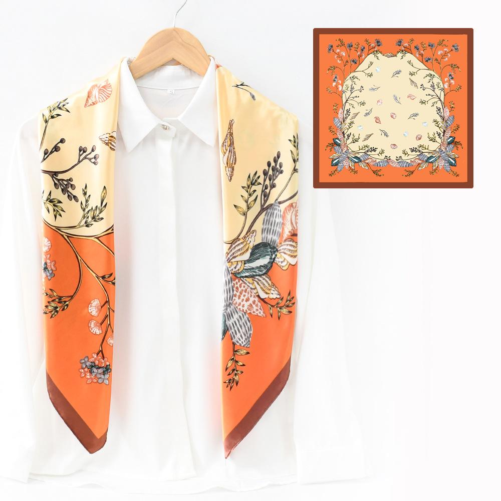 91CM large square scarf women's gift spring and autumn sunscreen silk scarf Suzhou and Hangzhou trend satin large square scarf shawl wholesale
