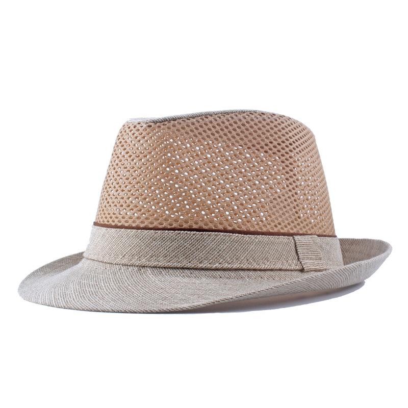 Мужская летняя шляпа, солнцезащитная шляпа для среднего и пожилого возраста, сетчатая полая соломенная шляпа, британская джазовая шляпа