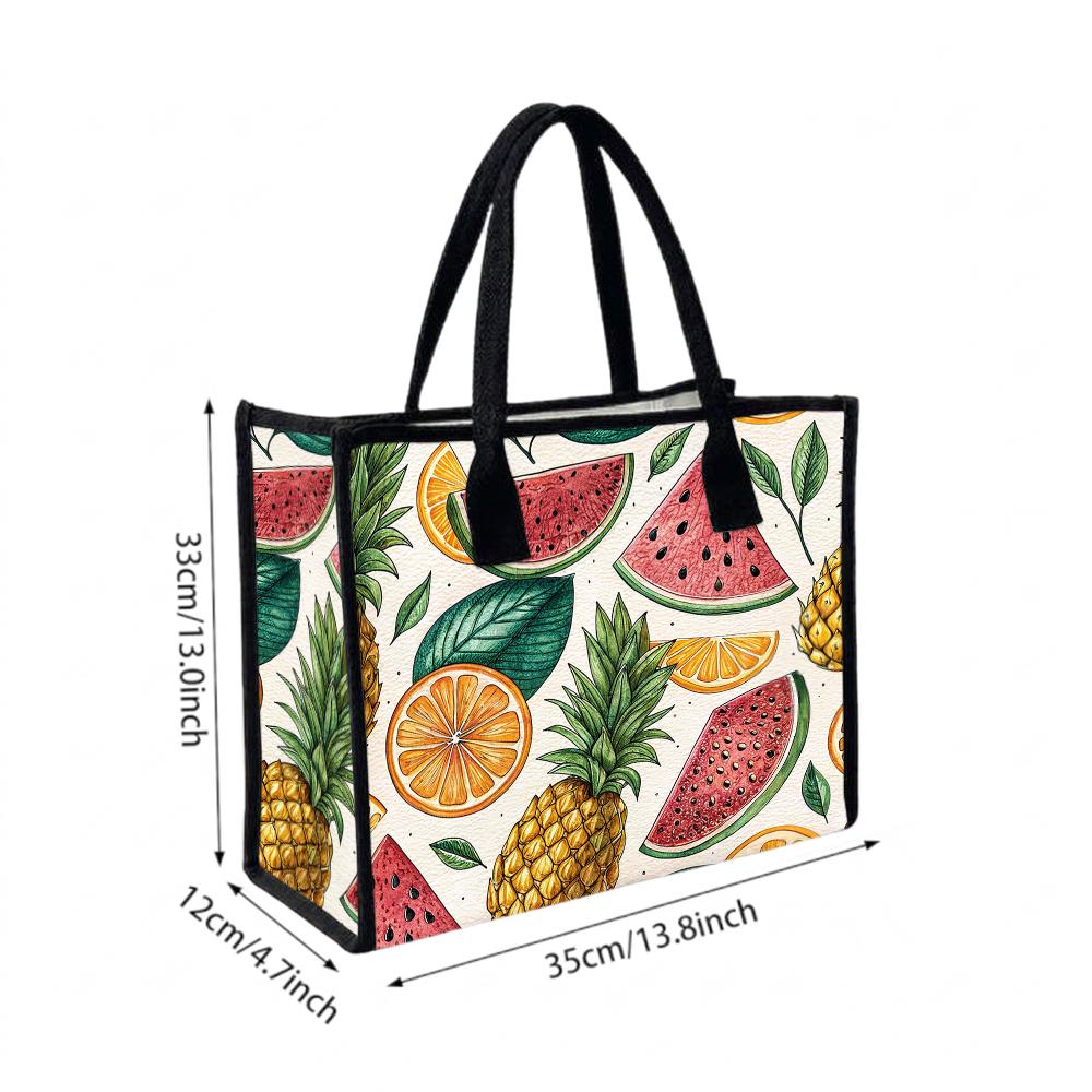 Summer Fruit Pattern Tote Bag Portable Casual Daily Shoulder Handbag for Shopping Travel