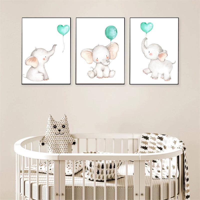 Слоненок с воздушным шаром, настенная живопись на холсте, детские постеры и принты, настенные панно, декор для детской комнаты, без рамки