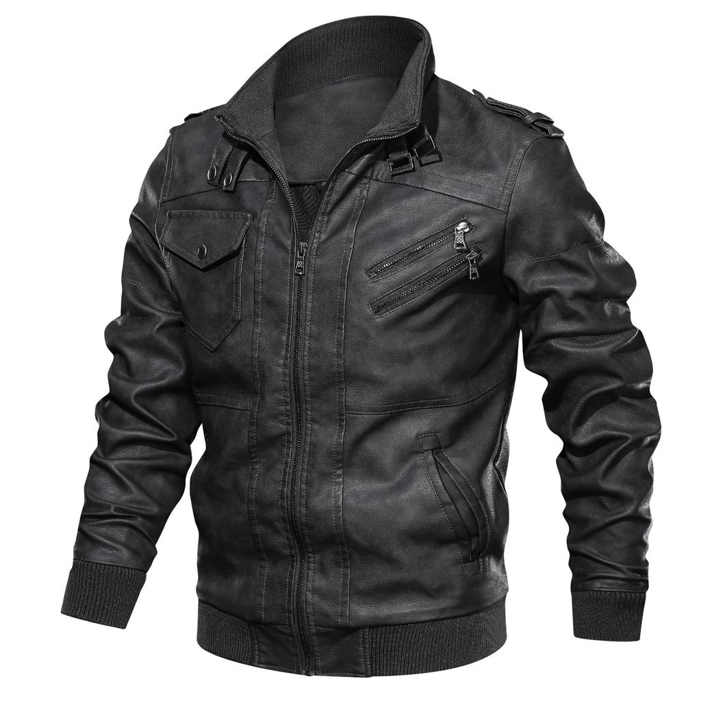 Autumn and Winter Men's Removable Hooded Knitted Hat Jacket Large Size Casual Locomotive Leather Jacket