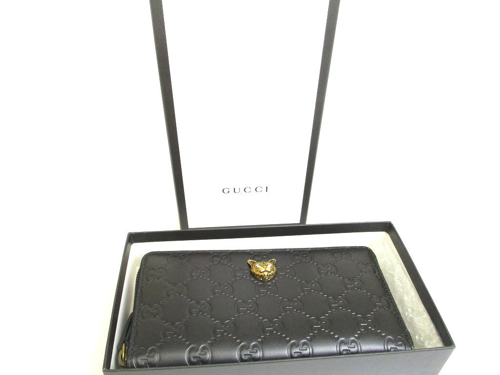 Оригинальный кошелек GUCCI Cat Guccissima из черной кожи на круговой молнии #a926 Восстановленный
