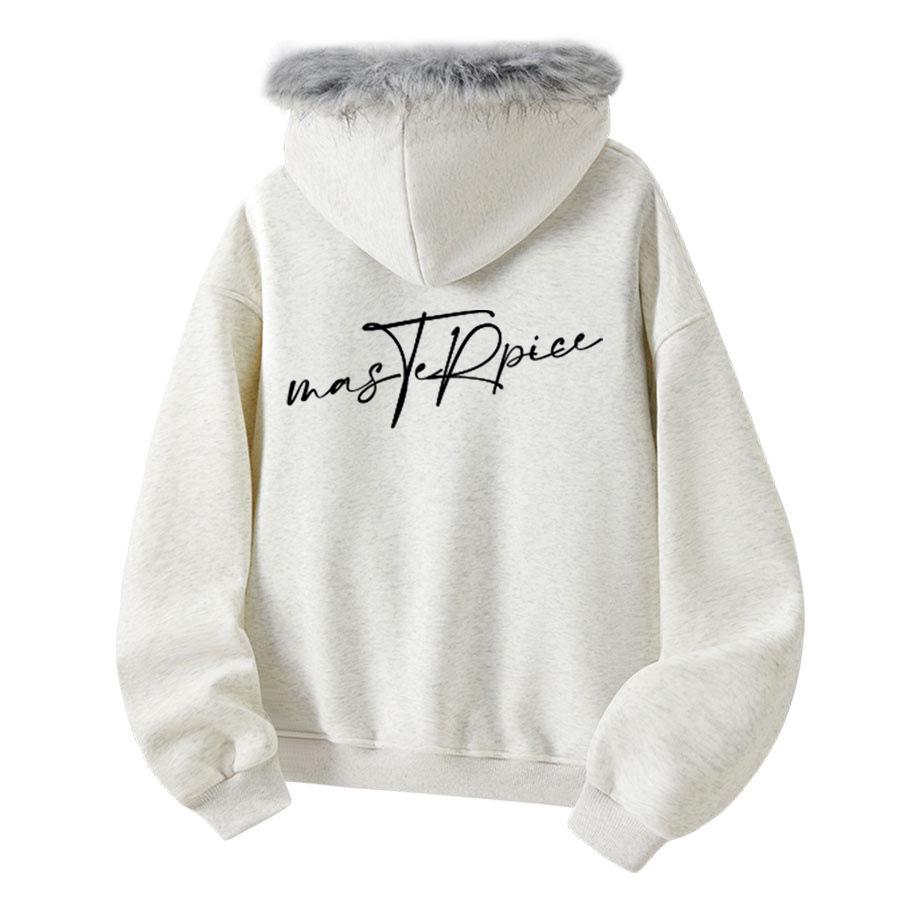 Retro Loose Fit Hoodie with Fur Collar - Unisex Fleece Outerwear for Autumn and Winter