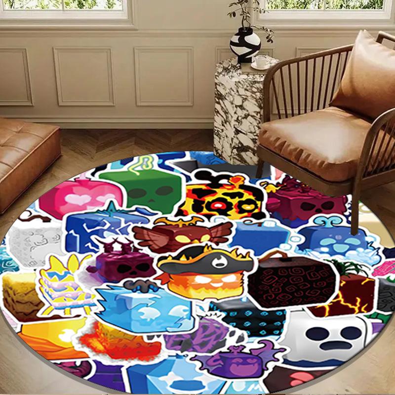 Colorful Cube Creatures Round Rug for Livingroom,Bedroom, Palyroom, Chair Rug, Area rug, Circle Carpet, Large Size Fan Christmas gift