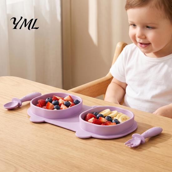 Lightweight Eating Supplies for Outing Silicone Baby Foldable Dinner Plates with Fork And Spoon, Easy Storage Kids Feeding Tray Travel Essentials,