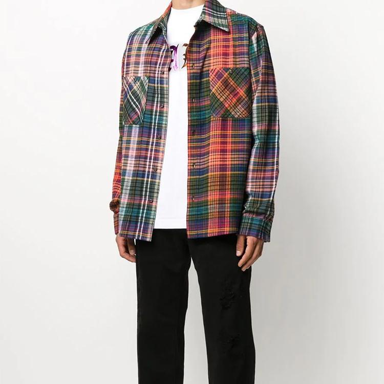 Off-White Рубашка в клетку из фланели с трафаретом, оранжевые/черные мужские топы OMGA133E20FAB0012010