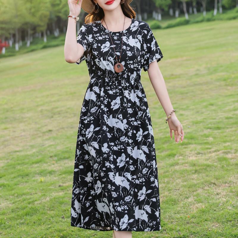 Женское длинное платье больших размеров, летнее платье с коротким рукавом и винтажным принтом для женщин